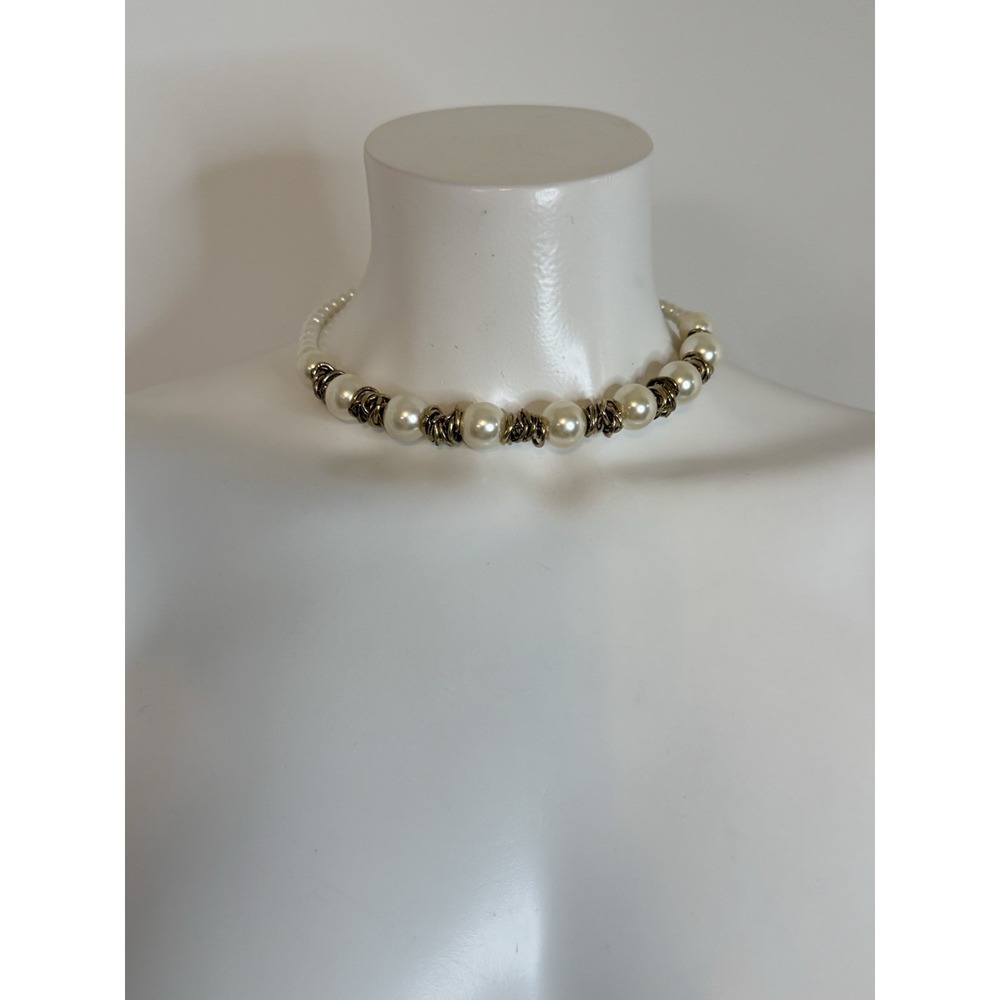 Faux Pearl Choker Necklace Bridal‎ Head Piece Antique Gold Tone Vintage One Size - Picture 11 of 16